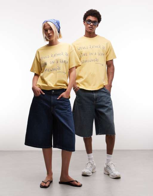 Reclaimed Vintage – Gul t-shirt i unisex-modell med tryck, 2 av 4