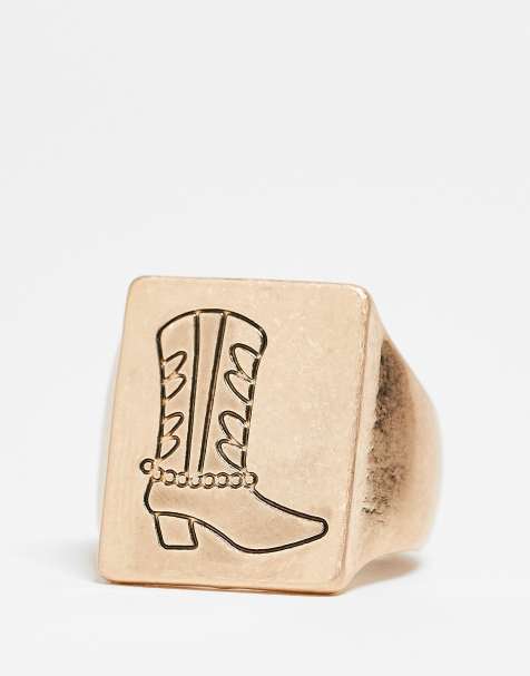 Reclaimed Vintage – Guldfärgad ring i unisex-modell med cowboystövel - view 1
