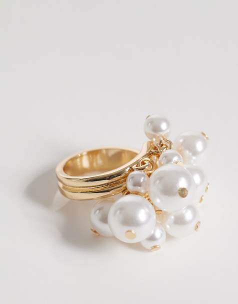 Reclaimed Vintage – Guldfärgad ring med pärla - view 1