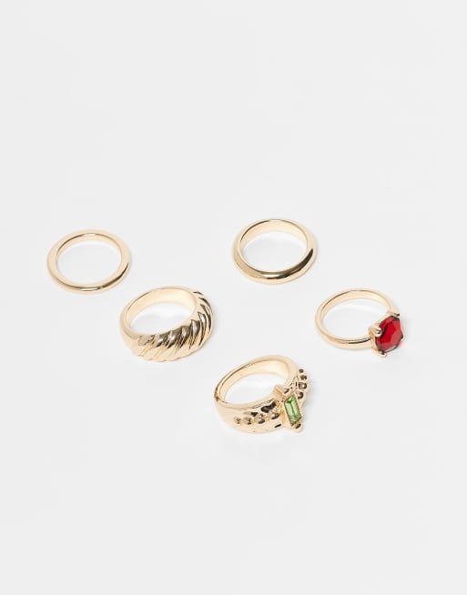 Reclaimed Vintage – Guldfärgade ringar, 5-pack