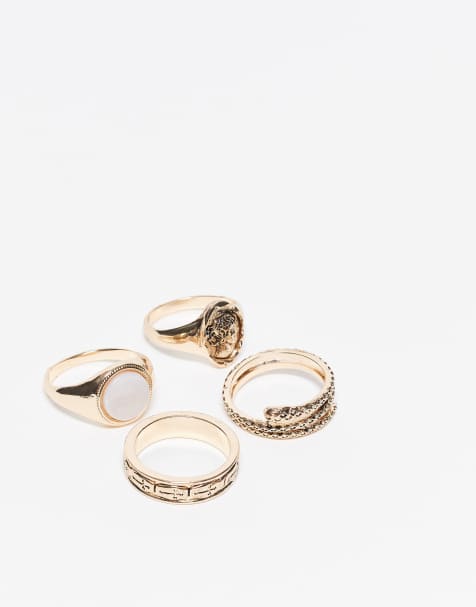 Reclaimed Vintage – Guldfärgade ringar i unisex-modell med imitationssten, 4-pack4 - view 1