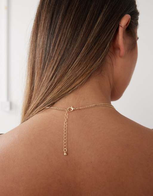 Reclaimed Vintage – Guldfärgat halsband i 2 rader med korshänge, 4 av 4