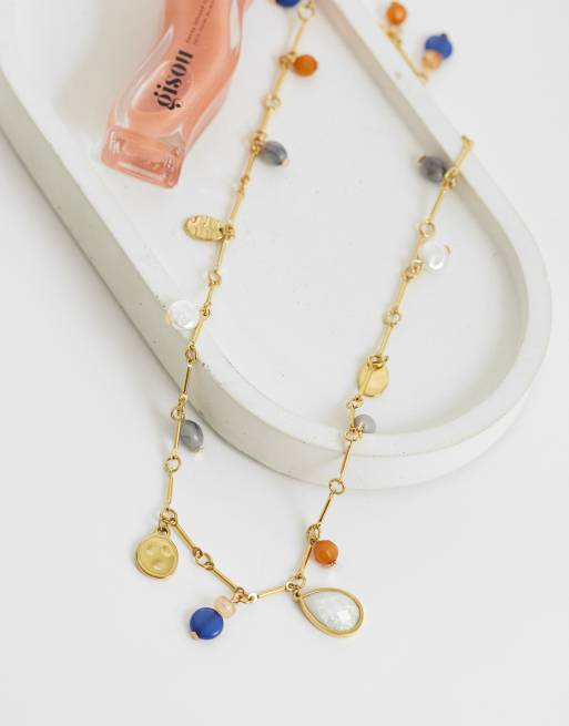 Reclaimed Vintage – Guldfärgat halsband i rostfritt stål med stenar, 2 av 4