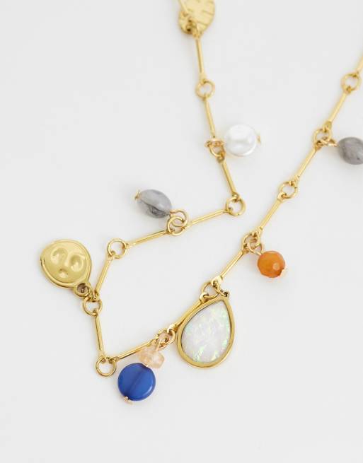 Reclaimed Vintage – Guldfärgat halsband i rostfritt stål med stenar, 4 av 4
