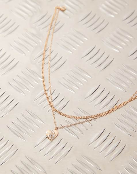 Reclaimed Vintage – Guldfärgat halsband med 2 rader, kedja och hjärthänge - view 1