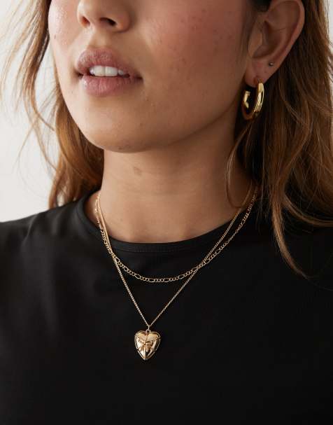 Reclaimed Vintage – Guldfärgat halsband med 2 rader och rosetthjärta - view 1