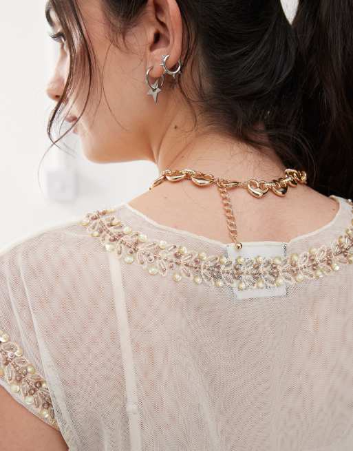Reclaimed Vintage – Guldfärgat halsband med hjärtlänkar, 3 av 3
