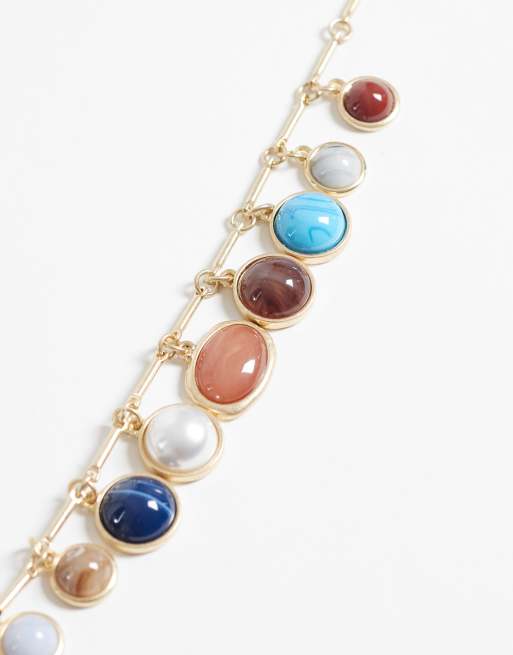 Reclaimed Vintage – Guldfärgat halsband med smyckesstenar, 3 av 4