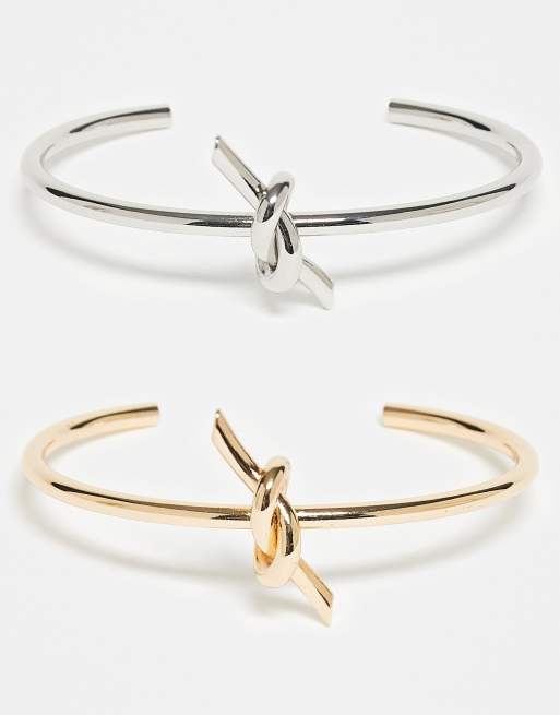 Reclaimed Vintage – Guldfärgat och silverfärgat, stelt armband med knut, 2-pack