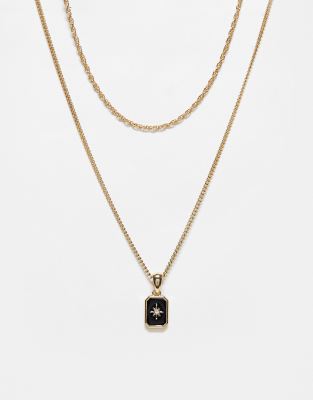 Reclaimed Vintage – Guldfärgat, präglat halsband i 2 rader med emaljerat hänge