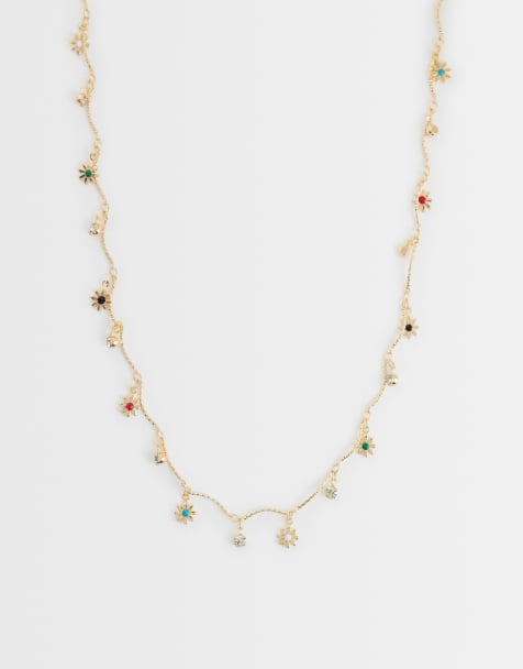 Reclaimed Vintage – Guldfärgat, tunt halsband med blomberlocker - view 1