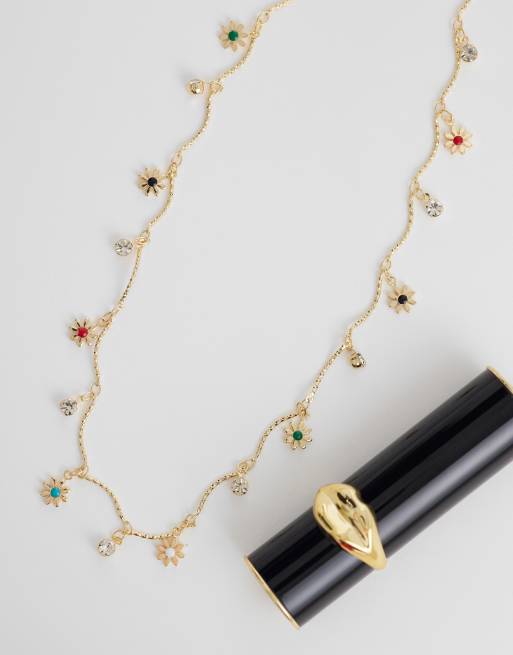 Reclaimed Vintage – Guldfärgat, tunt halsband med blomberlocker, 2 av 4