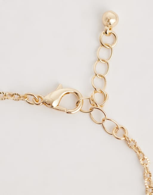 Reclaimed Vintage - Guldfarvet armbånd med ringformede kædeled og lyserød sten, 3 af 3