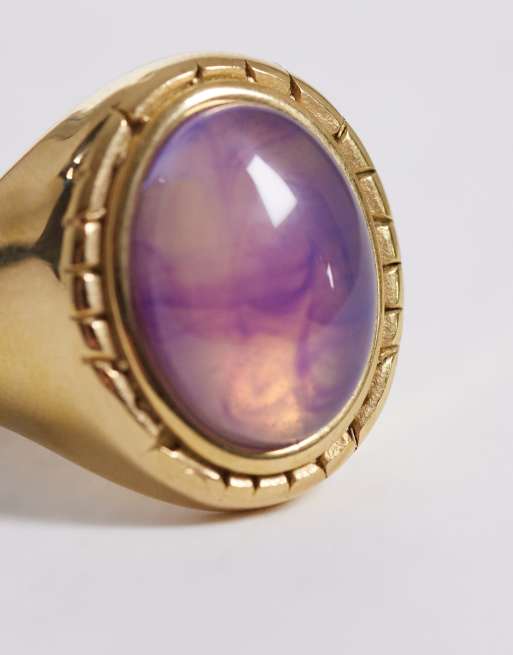 Reclaimed Vintage - Guldfarvet ring i rustfrit stål med smykkesten, 2 af 3