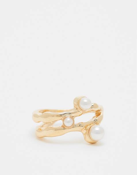 Reclaimed Vintage - Guldfarvet ring med imiterede perler - view 1