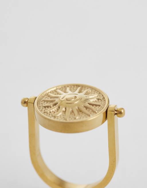 Reclaimed Vintage - Guldfarvet ring med svingeffekt og søldetalje i vandfast og rustfrit stål, 2 af 3