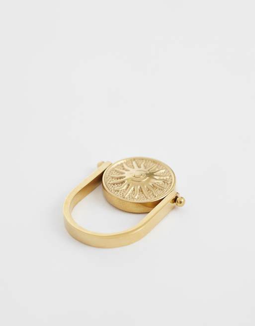 Reclaimed Vintage - Guldfarvet ring med svingeffekt og søldetalje i vandfast og rustfrit stål, 3 af 3