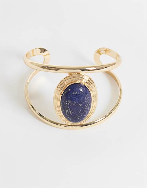 Reclaimed Vintage guldfarvet smeltet armring med blå lapissten