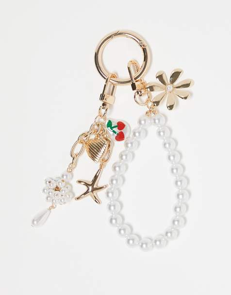 Reclaimed Vintage - Guldfarvet taskevedhæng med perler og blomsterdetaljer - view 1
