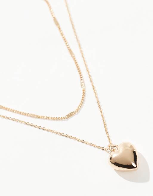 Reclaimed Vintage – Guldigt halsband med 2 rader och hjärthänge