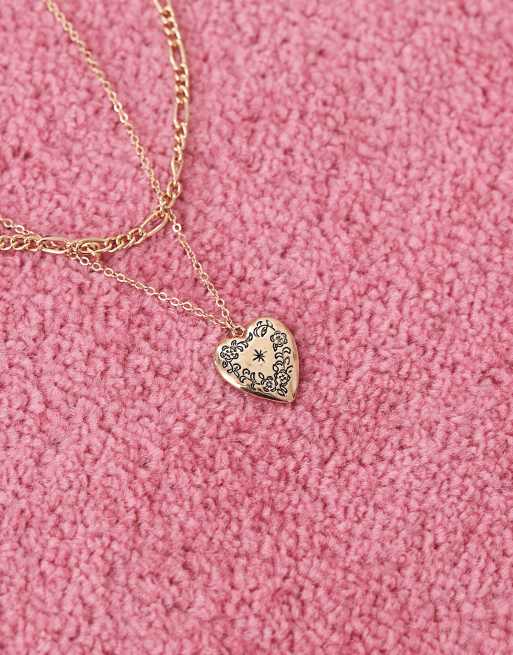Reclaimed Vintage – Guldigt halsband med 2 rader och hjärthänge, 2 av 4