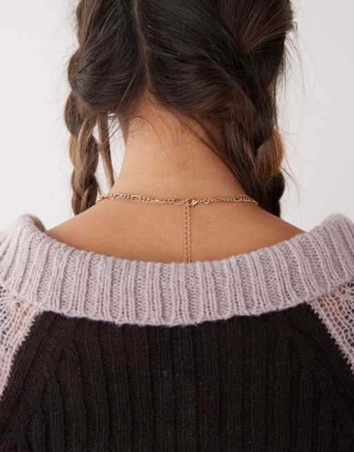 Reclaimed Vintage – Guldigt halsband med 2 rader och hjärthänge, 4 av 4