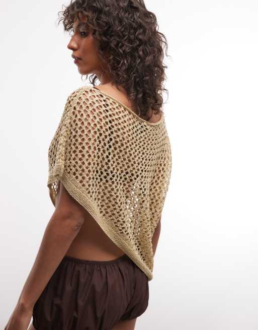 Reclaimed Vintage – Guldmetallisk, virkad poncho, 4 av 4