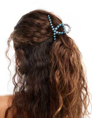 Damen Haarspange Mit Emaille & Strass – Blaue Blütenform, Ca. 8,5 Cm, Für Abend & Besondere Anlässe