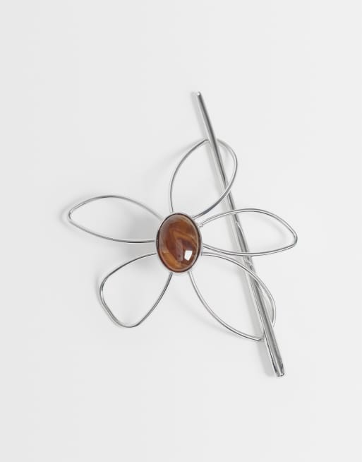 Reclaimed Vintage – Haarnadel mit floralem Schmuckstein