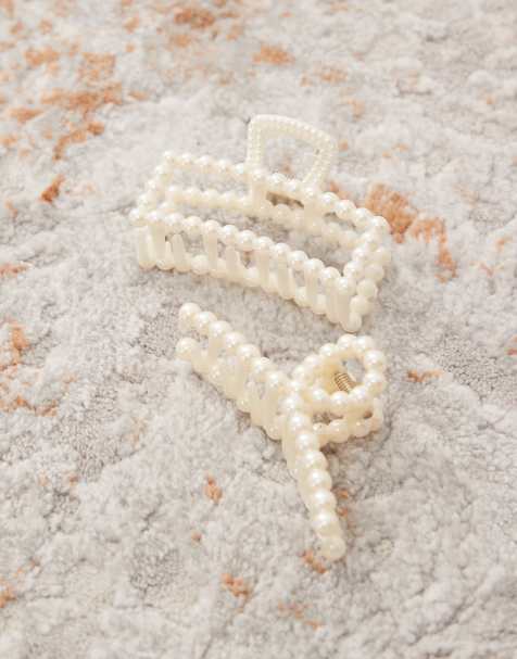 Reclaimed Vintage hair claw clip 2 pack in white faux pearl - view 1