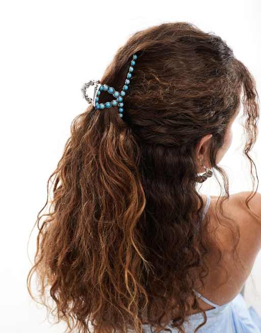 Reclaimed Vintage hair claw clip with faux blue stones | ASOS display picture 3