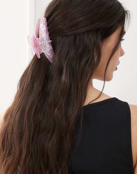 Reclaimed Vintage hair claw clip with starfish in pink - view 1
