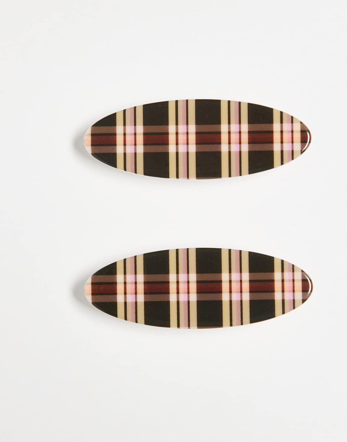Reclaimed Vintage hair clip 2 pack in brown tartan print
