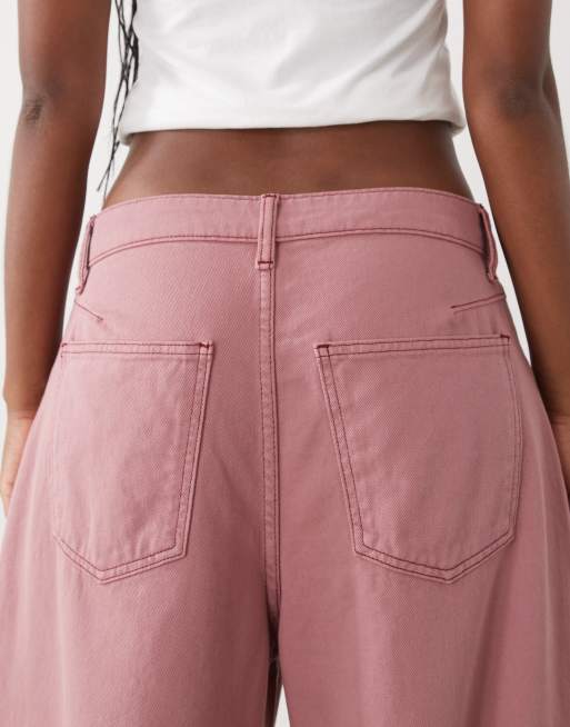 Reclaimed Vintage – Hallonrosa, tvättade barreljeans med vida ben, 4 av 5