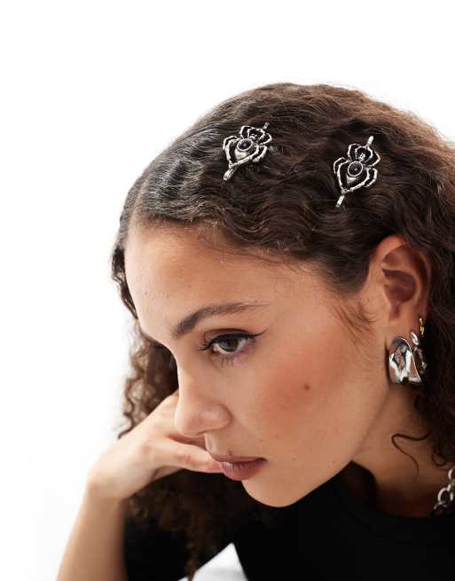 Reclaimed Vintage - Halloween - Barrettes à motif araignée - Argenté