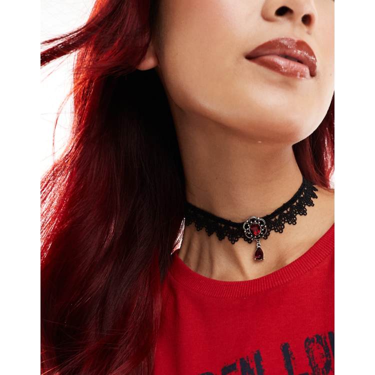 Red and black choker necklaces discount