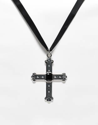 Reclaimed Vintage - Halloween - Unisex-Halsband in Schwarz mit übergroßem Kreuzanhänger