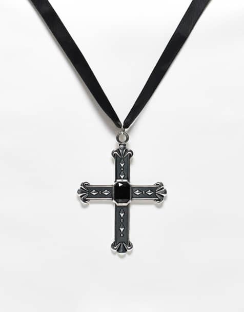 Reclaimed Vintage – Halloween – Unisex-Halsband in Schwarz mit übergroßem Kreuzanhänger - view 1