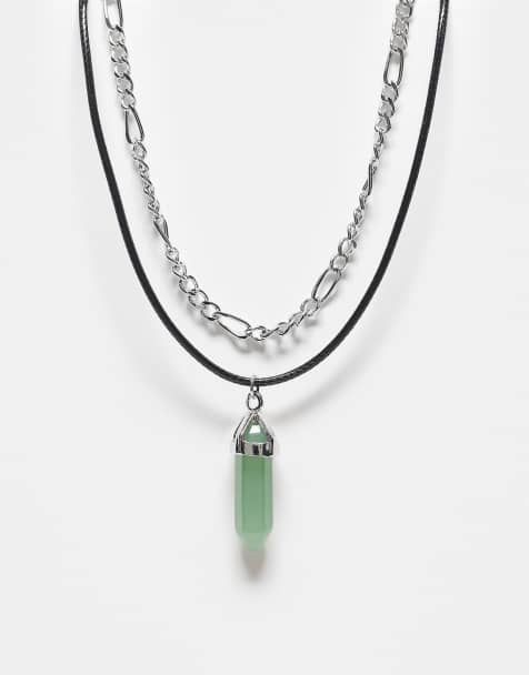 Reclaimed Vintage – Halsband i unisex-modell med 2 rader och grön sten - view 1
