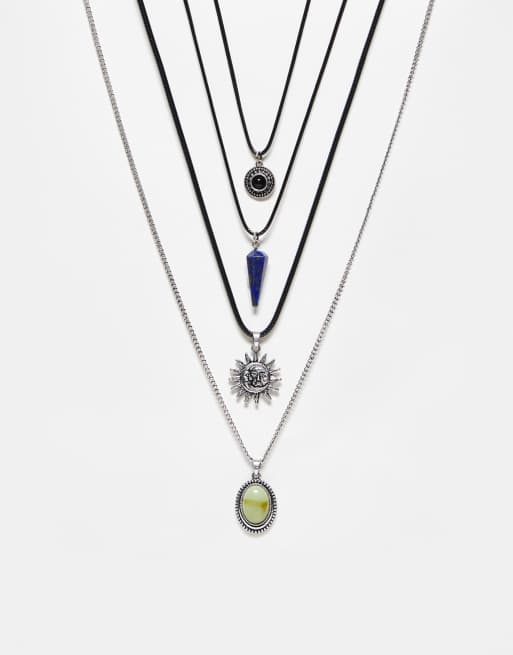 Reclaimed Vintage – Halsband i unisex-modell med flera rader och hängsmycken