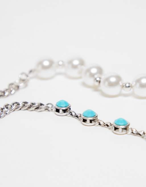 Reclaimed Vintage – Halsband i unisex-modell med silverfärgade pärlor, 4 av 4