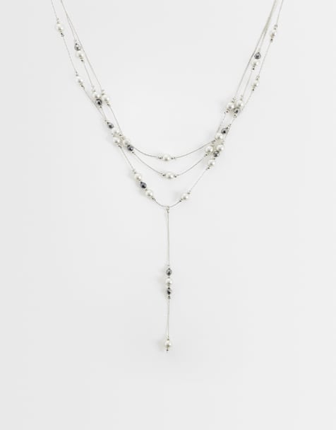 Reclaimed Vintage halsband med flera rader pärlor och lariat - view 1