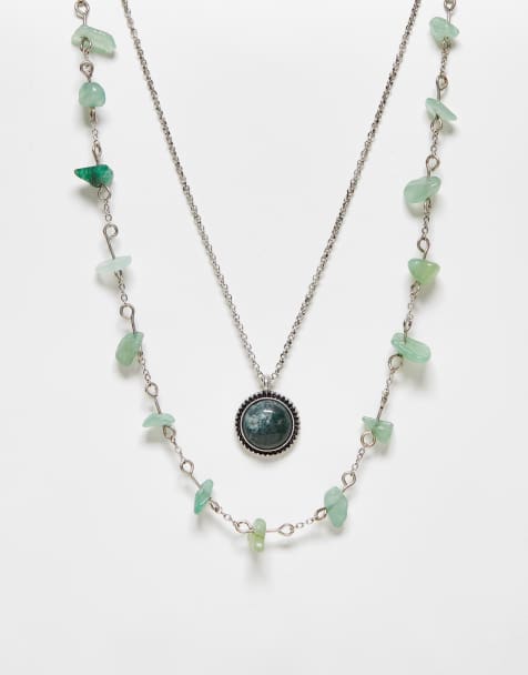 Reclaimed Vintage – Halsband med två rader och hänge med halvädelsten - view 1