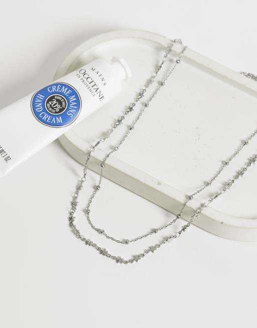Reclaimed Vintage halsband med två rader stjärnformad kedja i silver, 2 av 4