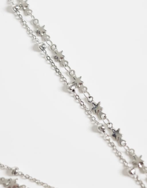 Reclaimed Vintage halsband med två rader stjärnformad kedja i silver, 3 av 4