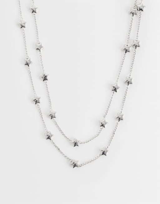 Reclaimed Vintage halsband med två rader stjärnformad kedja i silver