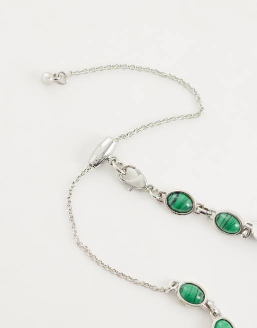 Reclaimed Vintage Halskette mit Silber und Malachit, 3 von 4