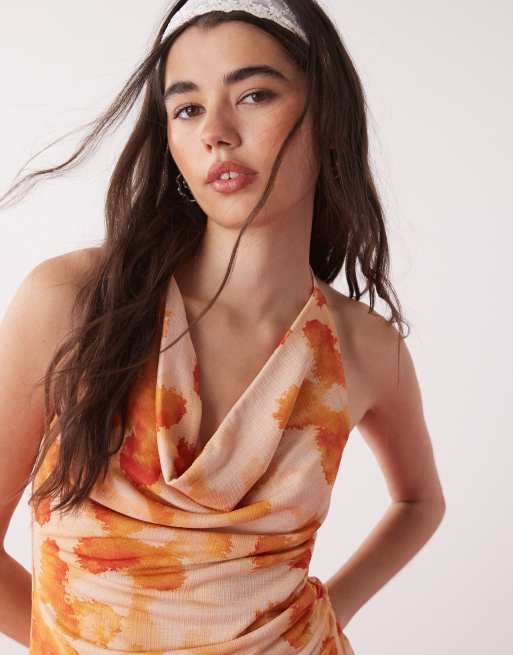 Reclaimed Vintage Halter Neck Mini Dress in Tropical print-Multi
