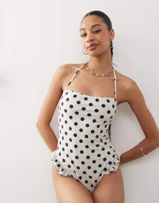 Reclaimed Vintage Halter Swimsuit With Ruffle Details