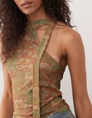 Reclaimed Vintage Halterneck Scarf Top In Multi